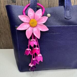 Hot Pink Genuine Leather Bag Charm Leather Purse Accessories Flower Bag Charm NE